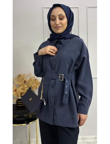 Kemer Detay Lacivert Gömlek